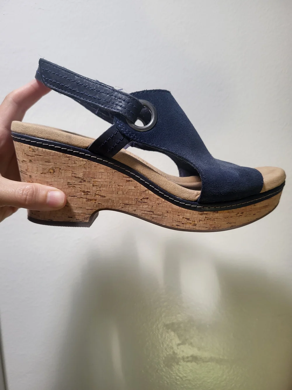 Navy Suede Cork Wedge Sandal - Women